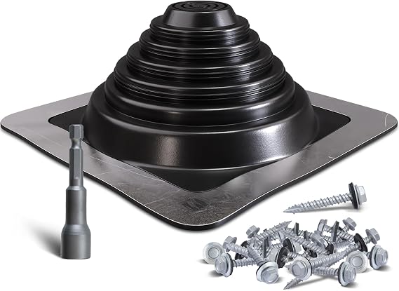 VIVIDA #3 Metal Roof Pipe Flashing, Silicone Roof Vent Boot, Black, 1-Pack | High Temp Silicone Stove Boot, For Tube OD 1/4" to 5", Square Base, Screws & Hex Socket Included