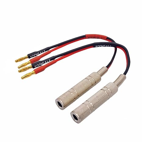 1/4 TS to Dual Banana Plug Speaker Cable 2 Pack - 24K Gold-Plated Binding Post Connector 15AWG OFC 8 Inch Silicone Jacket for Amplifier, Powered Speaker, PA System & Studio Monitor