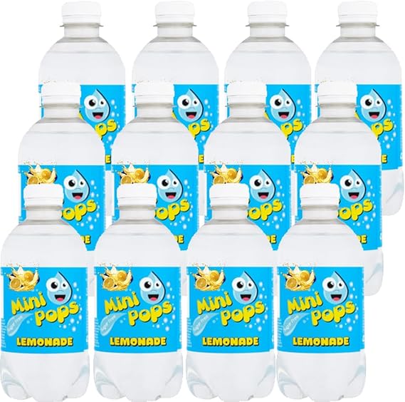 Mini Pops 330ml Sugar Free Soft Drink Bottles – Variety Flavours - Colla, Lemonade, Orange, Raspberry, Bubblegum, Dandelion & Burdock - Zic (12 x Bottles, Lemonade Mini Pops)