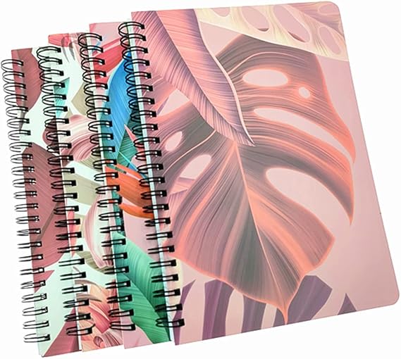 Spiral Notebook Journal,Wirebound Ruled Sketch Book NotePad Diary Memo Planner,A5 Size(8.3X5.7) & 80 sheets (4pcs with Monstera Patterns)