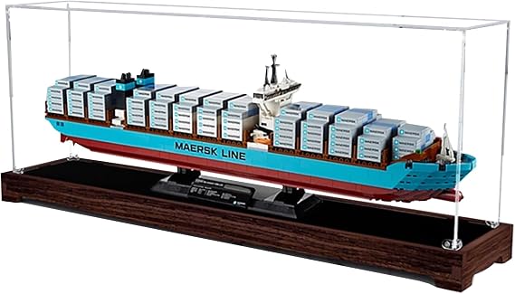 Acrylic Display Case for Lego 10241 Maersk Cargo Ship Building Set Dustproof Display Box & Showcase,, Compatible with Lego 10241 -Only Display case (Walnut Base)