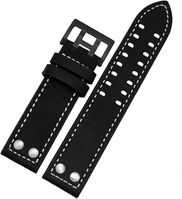 20mm 22mm Leather Watch Strap Rivet Men Replacement Bracelet Wrist Band Compatible With Hamilton Khaki Aviation H77755533 H77616533