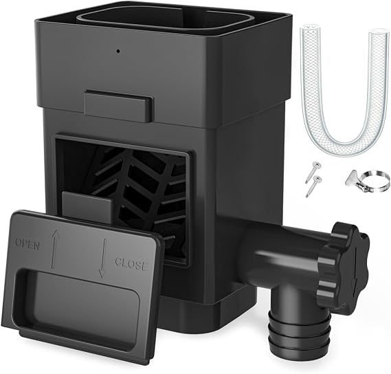 Anivia Rain Barrel Diverter Kit, Fits 2x3 or 3x4 in, Valve & Filter, Black