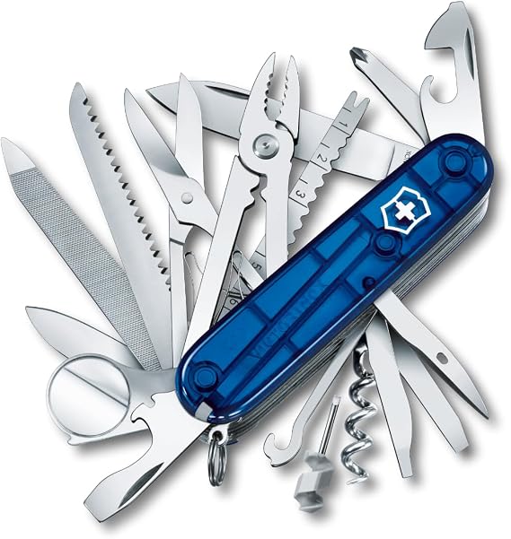 Victorinox Swisschamp Multi-Tool (Sapphire), 91mm | Swiss made stainless steel tool for camping and hiking with pliers, scissors, large blade, and screwdriver.