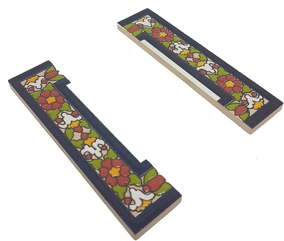 Spanish Floral Designed Ceramic Letter Tiles House Number Tiles and Frames (Ends (2 Tile Set))