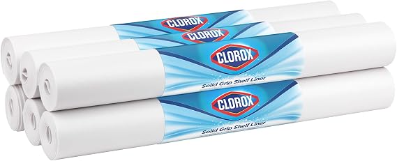 EasyLiner with Clorox Solid Grip Shelf Liner - Shelf Liners for Kitchen Cabinets Non-Adhesive - for Closet, Pantry, Wire Shelves - 20 in x 6 ft, 6 Rolls, White