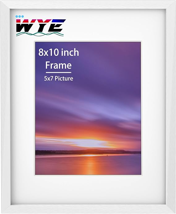8x10 Picture Frames, Solid Wood 10x8 inch Photo Frame with 4.5x6.5 inch Mount and Stand, Plexiglass, Tabletop or Wallmount, White