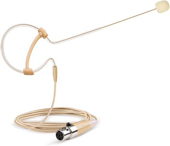 Headset Microphone Headworn Single Earset Over Ear Hanging Condenser Mic Compatible with Shure Wireless System Bodypack Transmitter, Ideal for Singing, Churches, Stage Performance Beige