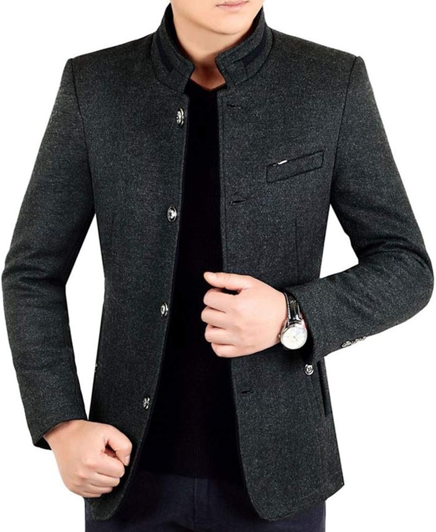 xzbailisha Men's Woolen Short Coat Stand Collar Business Down Jacket Trench Topcoat
