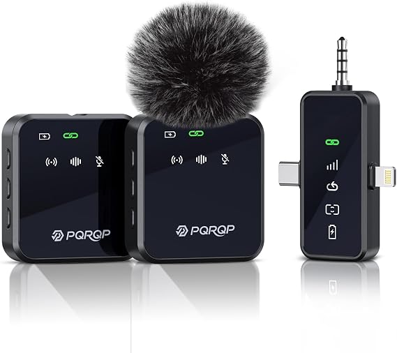 PQRQP 3 in 1 Microphone for iPhone Android & Camera-Ebony Black