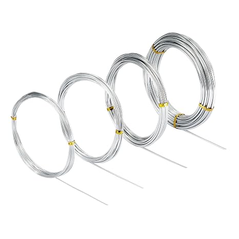 4 Pcs Aluminum Craft Wires, 3mm*10m, 2mm*5m, 1.5mm*5m, 1mm*5m, Bendable Craft Wire for Sculpting Armature DIY Jewelry Making (Silver)