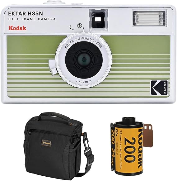 Kodak EKTAR H35N Half Frame Film Camera, Striped Green, Bundle with Kodacol