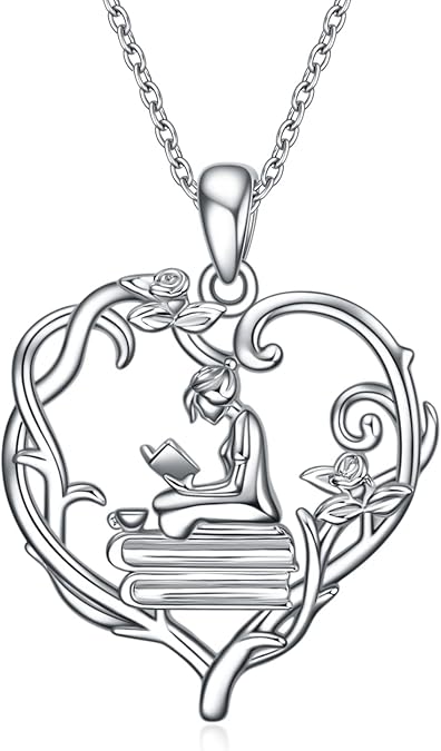 YFN 925 Sterling Silver Book Lover Necklace Reading Pendant for Women Christmas Graduation Gift Jewelry for Student Friends Classmate Book Lover
