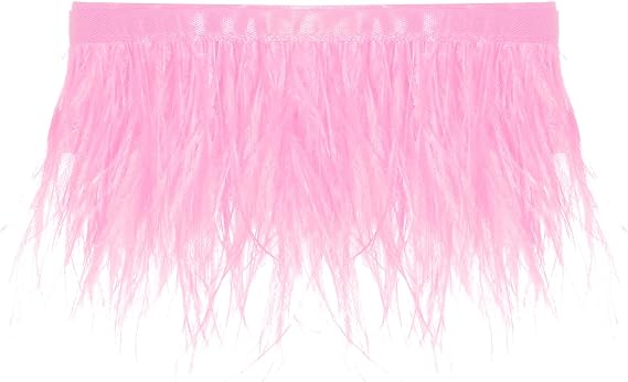 2 Yards Ostrich Feathers Trim Fringe Ribbon Natural Ostrich Feathers Trim Fringe with Satin Ribbon 3-4 Inches for Sewing Crafts Costumes Decoration, DIY Dress, Boots Wedding Decoration (Pink)