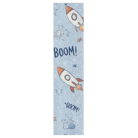 Blue Doodle Space Boom Rockets Stars Skateboard Grip Tape Anti Slip Griptape Sheets Longboard Grip Tape Scooter Grips Design Print Standard Paper Boys Girls Teens Women Men 44x10 in
