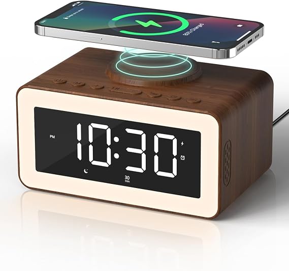 Alarm Clocks Bedside with Wireless Charger, Birthday Gifts for Men & Women | White Noise Machine, Bluetooth Speaker, Colour Night Light, Digital Bedside Clock, Dimmable LED Display & Snooze,Gift for Dad