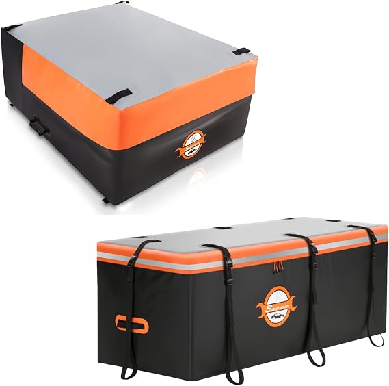 2 Pack Sailnovo Waterproof Cargo Bag, 26 Cubic ft Truck Bed Bag + 20 Cubic Feet Hitch Cargo Bag