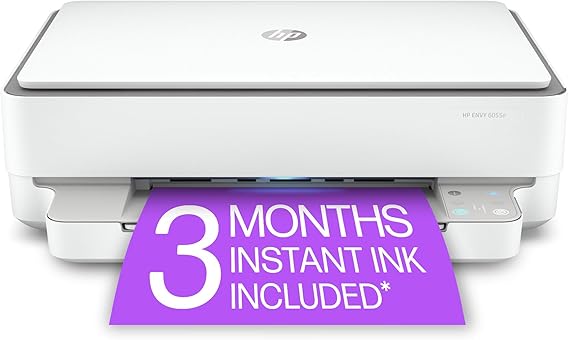 HP ENVY 6055e Wireless Color Inkjet Printer, Print, scan, copy, Easy setup, Mobile printing, Best-for-home, 3 month Instant Ink trial included, white