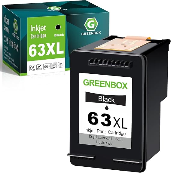 GREENBOX 63XL Black Ink Cartridge Replacement for HP 63XL Ink Cartridge 63 XL for Envy 4520 4516 4526 4521 Officejet 4650 3830 3831 4655 Deskjet 1112 3632 2130 2132 Printer Ink, 1 Pack