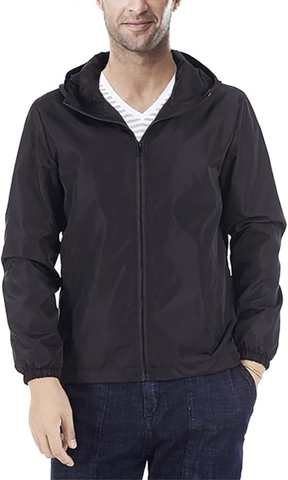 Mens Windbreaker Jackets Lightweight Hooded Zippered Jackets for Men Hiking Cycling Sportswear