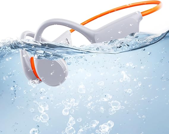 Atopskins Swimming Waterproof Bone Conduction Headphones Bluetooth 5.3 lPX8 Underwater Waterproof Headphones for Swimming with 32GB MP3 Player Built in Earbuds for Sport Running Cycling Gym (White)