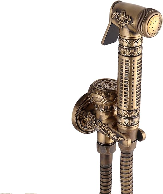 Handheld Bidet Sprayer for Toilet, Antique Bathroom Cloth Diaper Sprayer Set Brass Single Cold Water Bidet Sprayer Kit with Stainless Steel Shower Hose,with Angle Valve(Without Angle Valve)