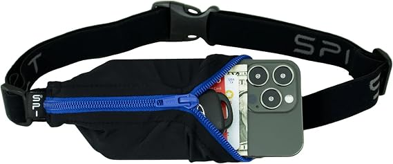 SPIbelt Running Belt Original for Women Men, Phone Holder for Running, Running Fanny Pack, Holder for Phone, Running Waist Pack, Adjustable Waist, [Fits All Phones]. Black with Blue Zipper