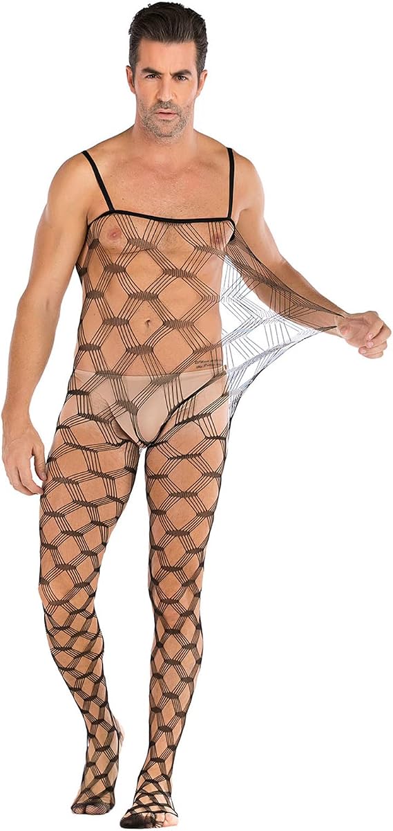 JEShifangjiusu Mens Mesh See Through Babydoll Stretchy Tights Full Body Thin Fishnet Lingerie Pantyhose Bodysuit Stocking