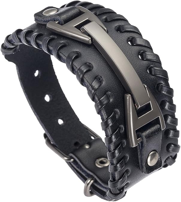 Leather Bracelet for Men Braided Stainless Steel Mens Bracelets