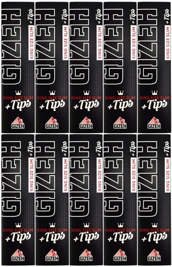 10x Gizeh Black King Size Slim Papers Extra Fine withPerforated Filter Tips 10x3434, Magnetic Closure