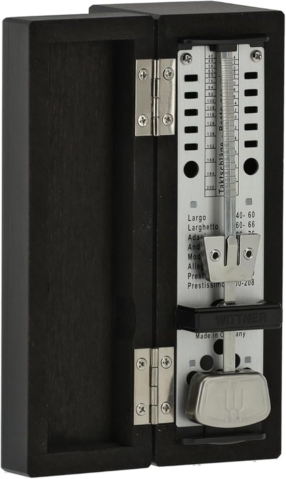 Wittner Metronome Taktell Super-Mini Series 880.2 - Solid wood casing - Without bell - Matte black - Mechanical winding - No batteries required - Made in Germany