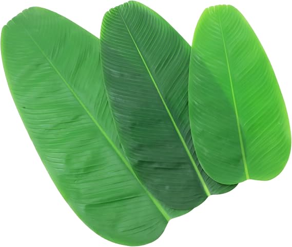 Artificial Banana Leaf Placemats 3pcs Plastic, Realistic Green