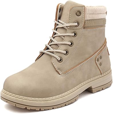 Athlefit Womens Work Waterproof Hiking Combat Boots Lace up Low Heel Booties Ankle Boots