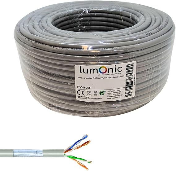 Lumonic 50 m Network Cable CAT 5e F/UTP I CAT5e Cable Gigabit LAN Cable Ethernet Cable I Flexible Patch Cable Shielded for Indoor Use up to 100 MHz