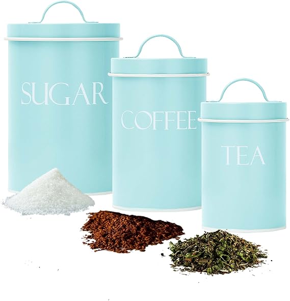 OUTSHINE Kitchen Canisters for Countertop Set of 3 | Farmhouse Canister Sets for Kitchen Counter Mint | Flour Sugar Coffee Canister Farmhouse Kitchen Decor | Vintage Style Large Storage Containers