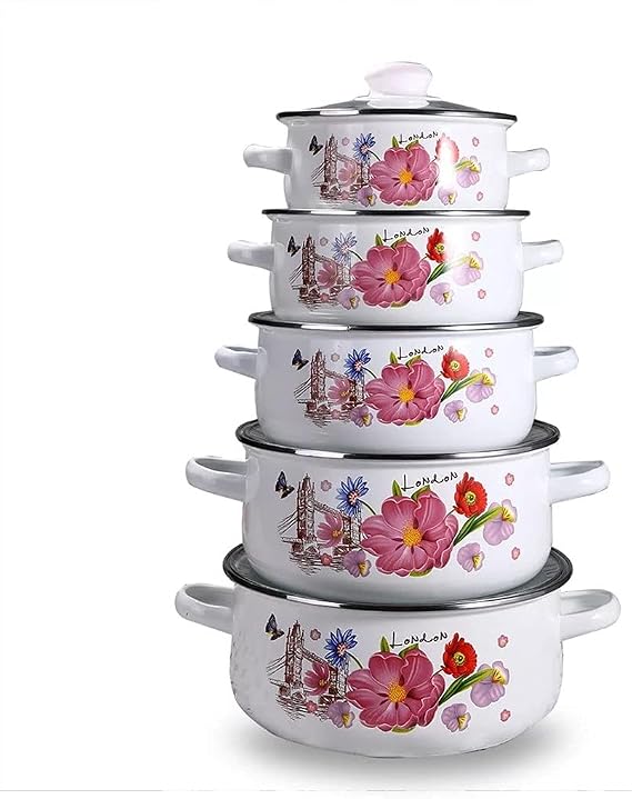 Household 5 Cans/Sets of Enamel Casserole Cooking Enamel Soup Pot Set Kitchen Utensils Enamel Casserole Set Pots