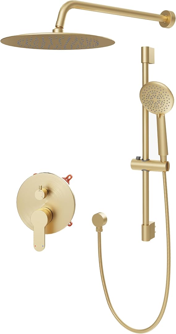 Gabrylly Shower System, Slide Bar Shower Faucet Set, 10", Brushed Gold