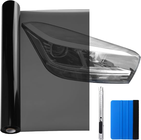 Pangda 16" X20ft Long Headlight Taillight Tint Film Vinyl Tint Wrap Roll 40% VLT Self Adhesive Tail Light Fog Lights Films with Scraper Vinyl Film Sticker Roll Car Accessories(Light Black)