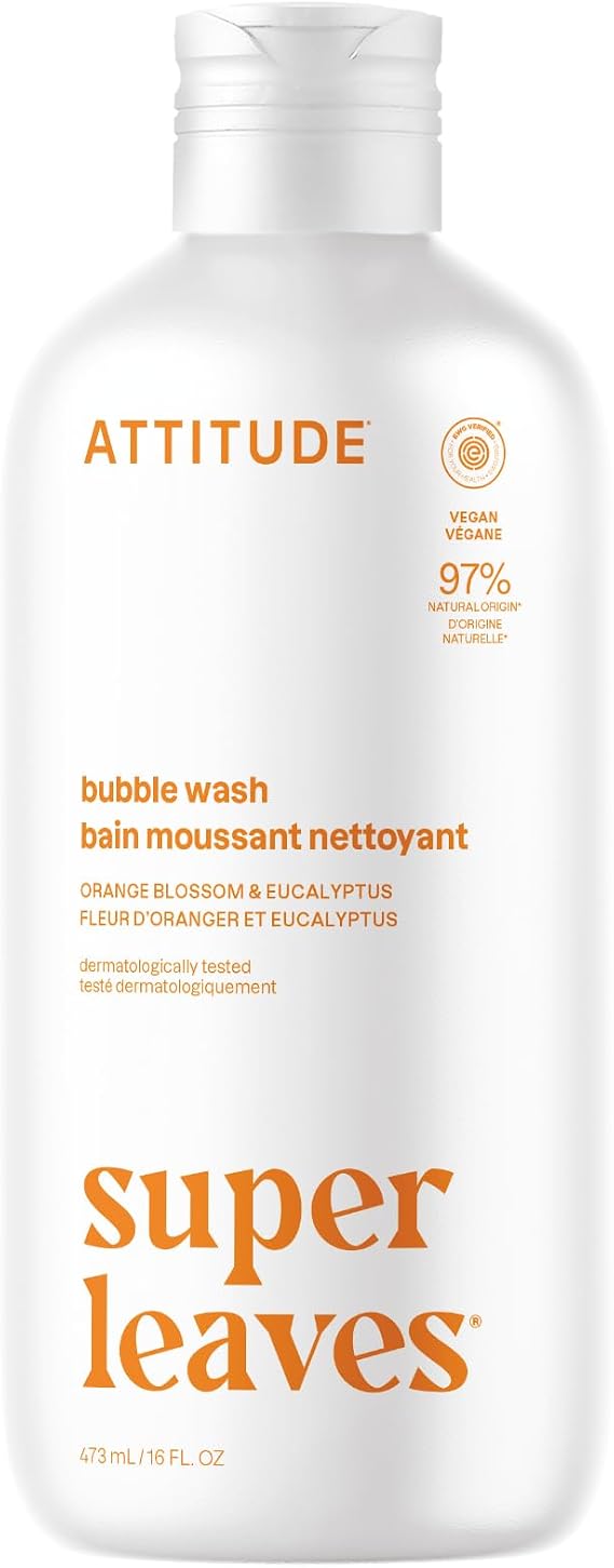 Attitude Bubble Bath, EWG Verified, Plant and Mineral-Based, Dermatologically Tested, Vegan Body Care Products, Orange Blossom & Eucalyptus, 16 Fl Oz