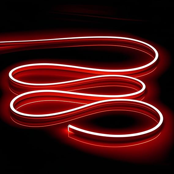 Red LED Neon Strip Lights 16.4FT Flexible 12V Waterproof Rope Light