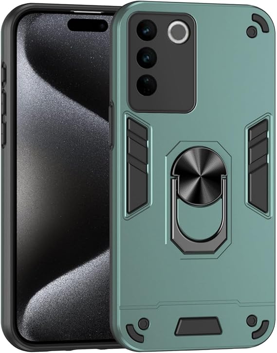 Back Cover Compatible with Vivo V25e (Mexico)/V27E/S16E 5G Phone Case with Kickstand & Shockproof Military Grade Drop Proof Protection Rugged Protective Cover PC Matte Textured Sturdy Bumper Cases Lan