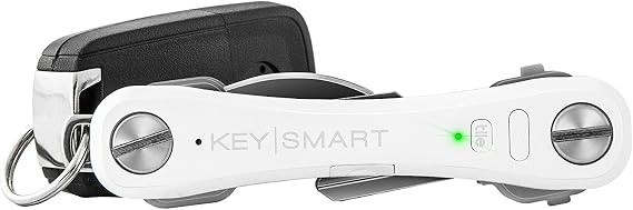 KeySmart Pro - Compact Smart Key Holder w LED Flashlight & Tile Bluetooth, EDC Key Organizer, Attach Car Key Fob, Other Mini Tools & Accessories (up to 10 Keys, White) - Discontinued