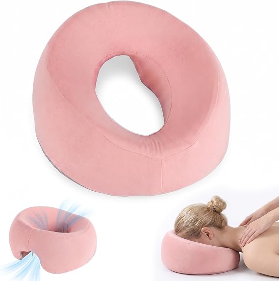 Massage Face Pillow, Massage Pillow for Bed with Breathing Hole -Massage Bed Headrest Face Down Ergonomic Headrest for Spa, Salon, Home & Office Use (Removable Cover) (Pink)