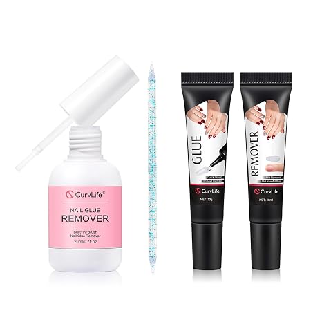 Semi Solid Nail Glue and Multi-Functional Brush-on Nail Glue Remover Kit