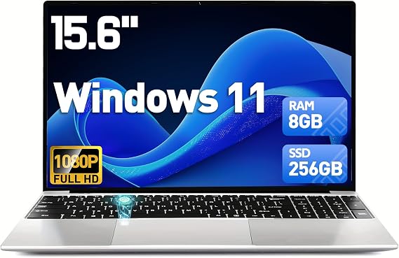 2025 Latest 15.6'' Laptop, 8GB RAM 256GB SSD, 12th Processor N95(3.4GHz), FHD Display, 8000mAh Battery, Backlit Keyboard, Compatible with Windows11, Fingerprint, Webcam, Mini-HDMI, WiFi5, TF Card Slot