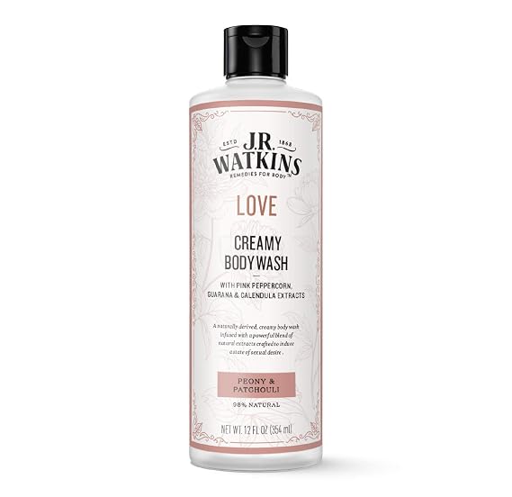 J.R. Watkins Love Creamy Moisturizing Body Wash, Cleanses & Stimulates Senses, Peony & Patchouli, 12 oz