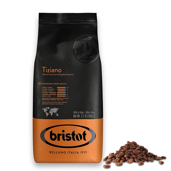 Bristot Tiziano Coffee Beans Medium Roast Premium Italian Whole Espresso Beans 2.2 lb (1kg) Bag