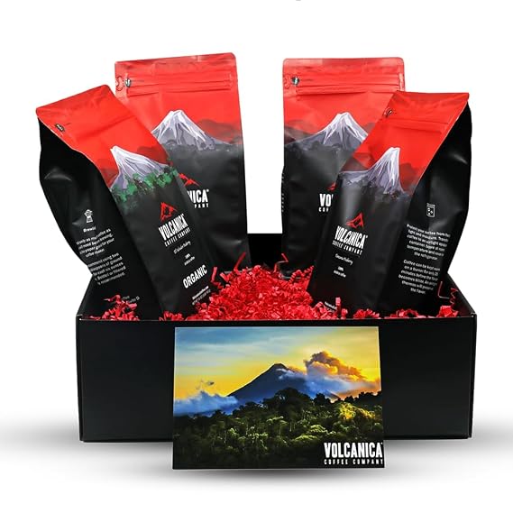 Exotic Peaberry Coffee Gift Box, Ground, Fresh Roasted, 4 X 16-ounces, Tanzania, Costa Rica, Brazil and Bolivia