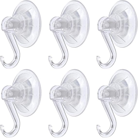 Clear Plastic Suction Cup Hooks, 6 Pack Ultra Heavy Duty Power Lock Vacuum Traceless Smooth Waterproof Oil-Proof Wall Shower Kitchen Window Bathroom Holder