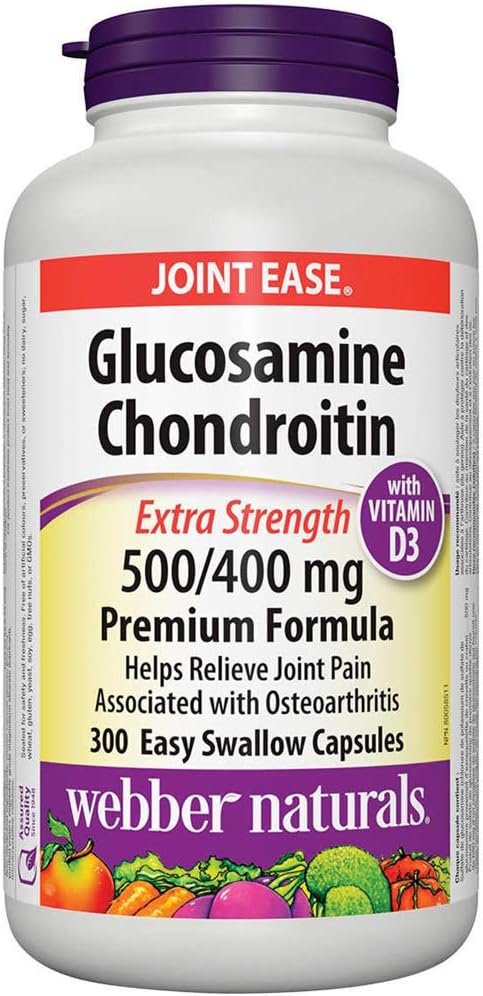 Webber Glucosamine Chondroitin 500 mg400 mg with Vitamin D3 1000 IU, 300 easy swallow capsules